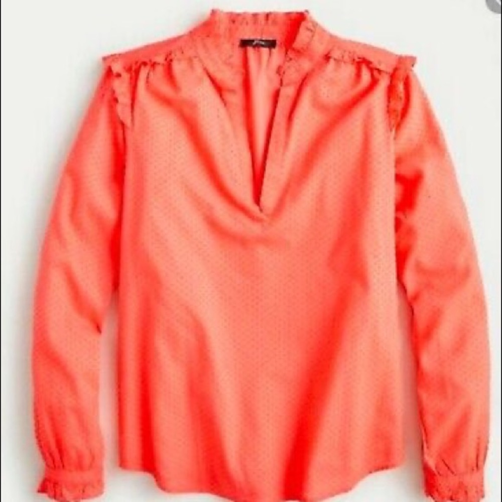 J.CREW Ruffle-trim V-neck Popover Clip Dot Large Pink